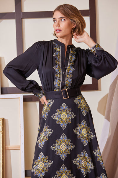 Silk Geometric Midi Dress Image 3