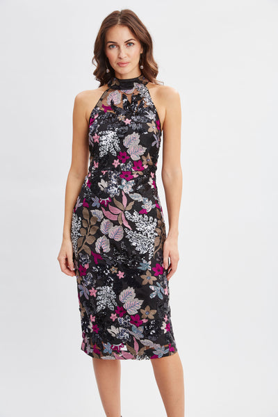 Floral Sequin Halter Dress Image 3