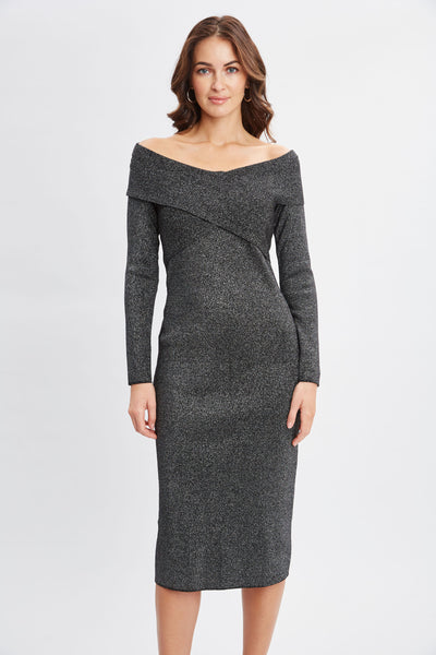 Off-Shoulder Metallic Sweater Dress Image 4