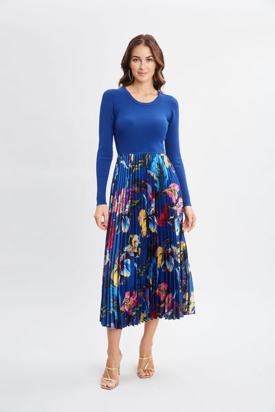 Mixed Media Floral Pleated Dress Image 1