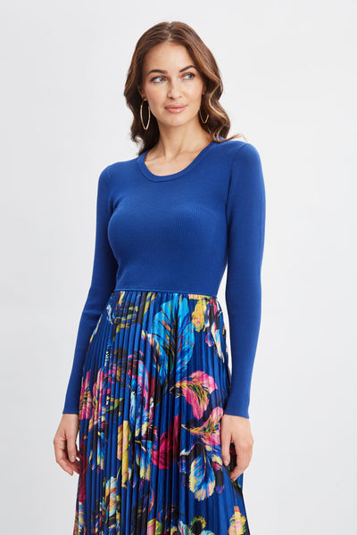 Mixed Media Floral Pleated Dress Image 4