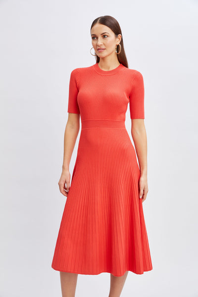 Short Sleeve Rib Flare Sweater Dress Image 3