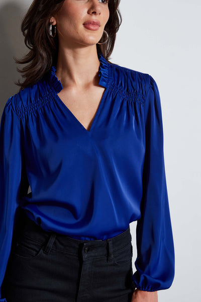 T-Tahari V-Neck Satin Blouson Shirt Image 3