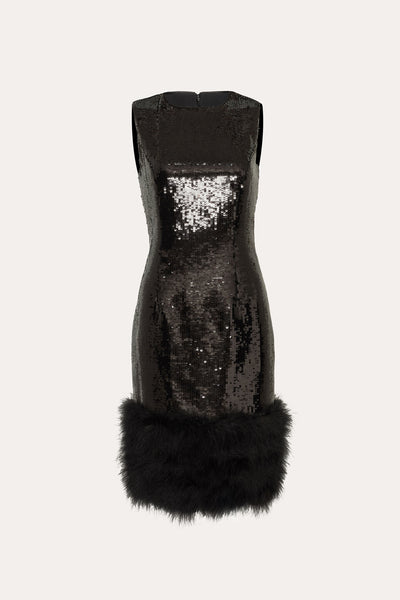 Sequin Feather Hem Dress