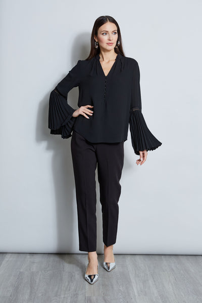 T-Tahari Pleated Lace Sleeve Shirt Image 4