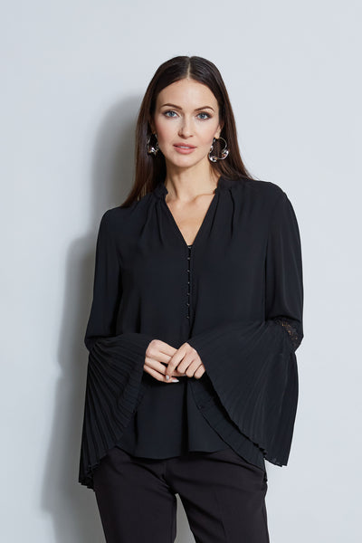 T-Tahari Pleated Lace Sleeve Shirt Image 1