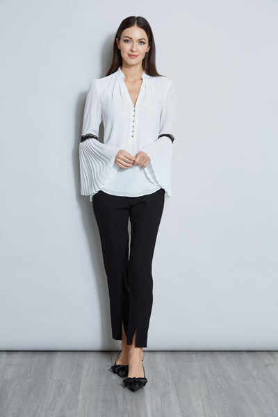 T-Tahari Pleated Lace Sleeve Shirt Image 4