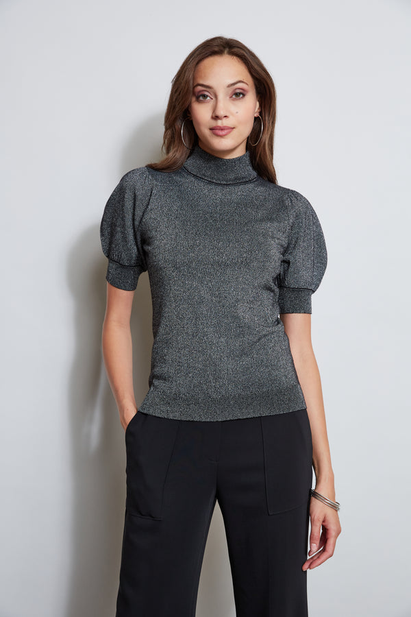 T-Tahari Metallic Short Sleeve Sweater