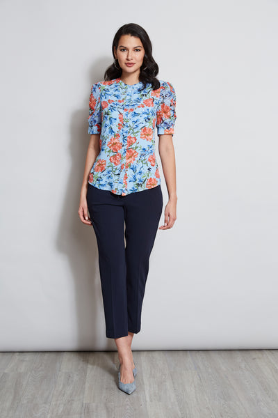 T-Tahari Garden Floral Puff Sleeve Shirt Image 3