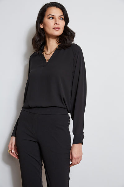T-Tahari Split Neck Long Sleeve Shirt