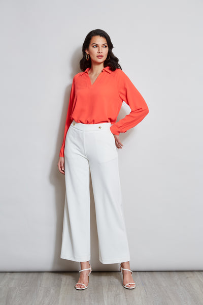 T-Tahari Split Neck Long Sleeve Shirt Image 2