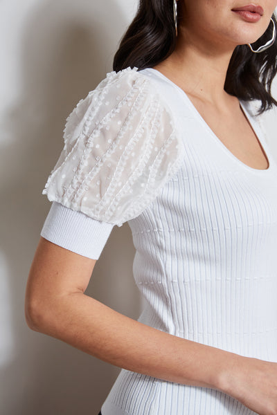 T Tahari Texture Puff Sleeve Knit Image 3