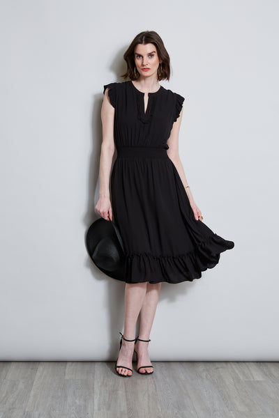 T-Tahari Split Neck Ruffle Midi Dress Image 3
