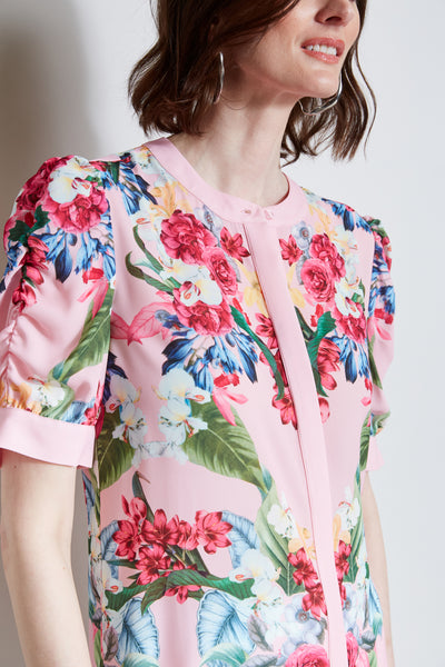T-Tahari Rose Print Puff Shoulder Shirt Image 3