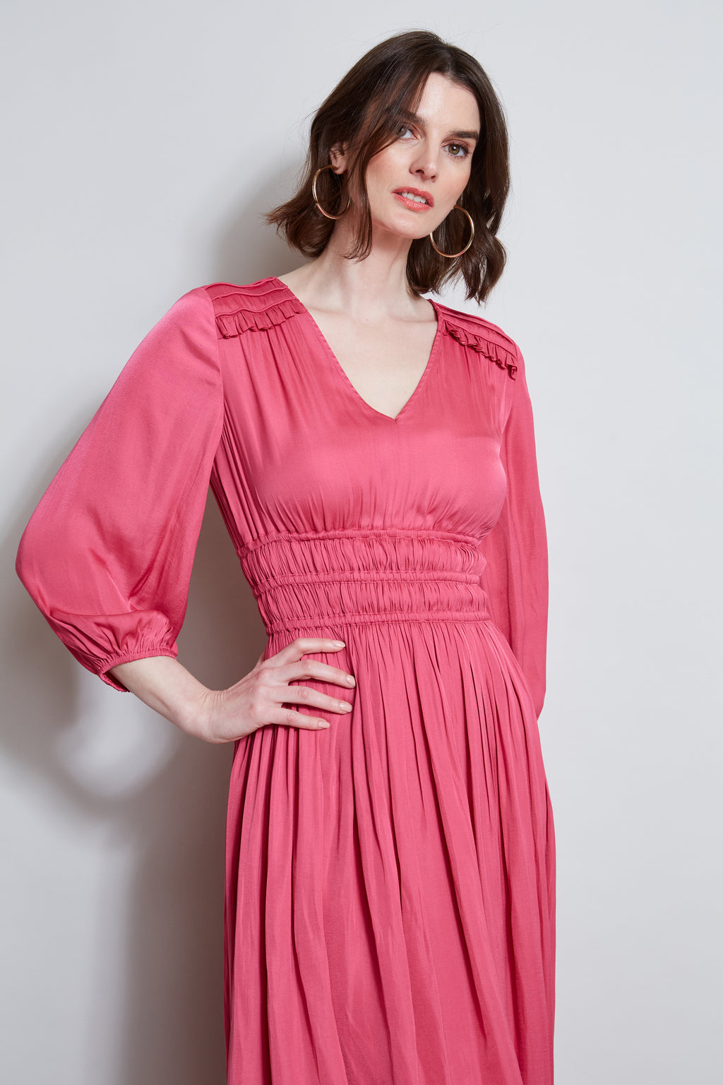 T Tahari Smocked Midi Dress Elie Tahari