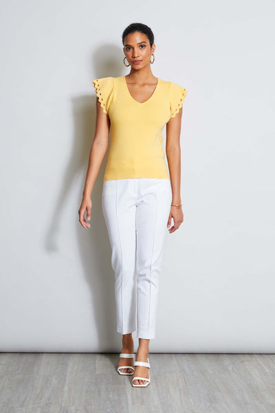 T-Tahari Laser Cut Flutter Sleeve Sweater Image 2