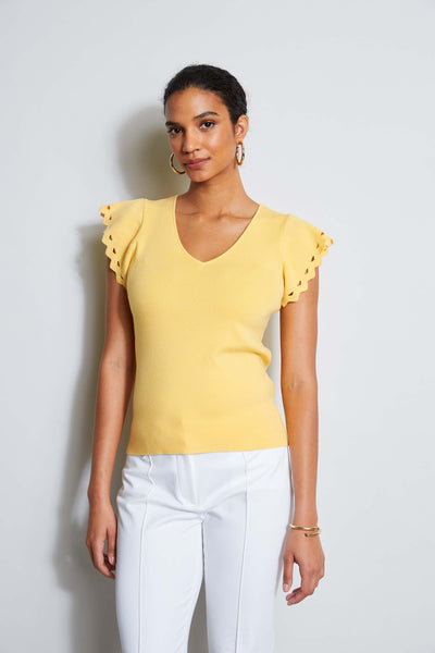 T-Tahari Laser Cut Flutter Sleeve Sweater Image 1