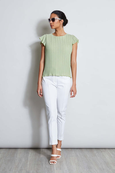 T-Tahari Flutter Sleeve Plisse Shirt Image 2