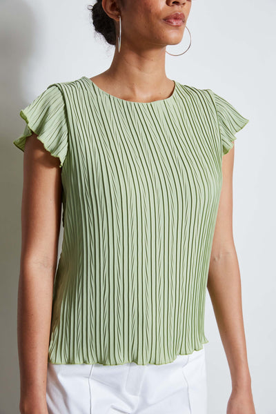 T-Tahari Flutter Sleeve Plisse Shirt Image 3