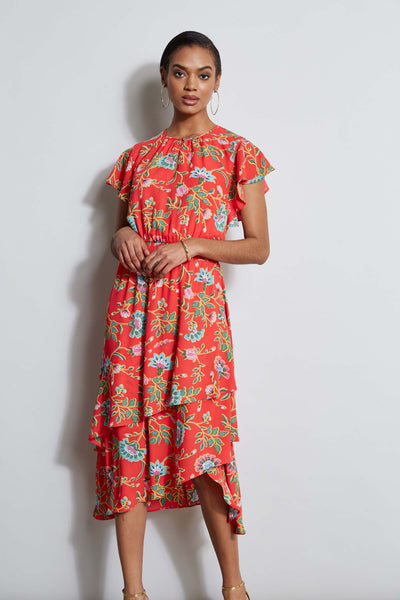 T-Tahari Hibiscus Garden Print Midi Dress Image 4