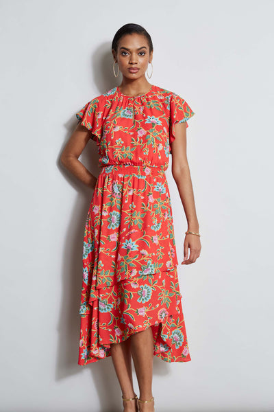 T-Tahari Hibiscus Garden Print Midi Dress Image 2