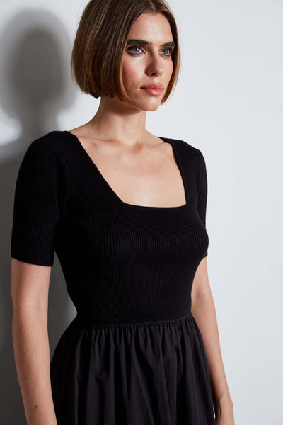 T-Tahari Short Sleeve Square Neck Midi Dress Image 3
