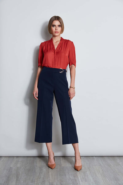 T-Tahari Short Sleeve Pleated Neck Shirt Image 2