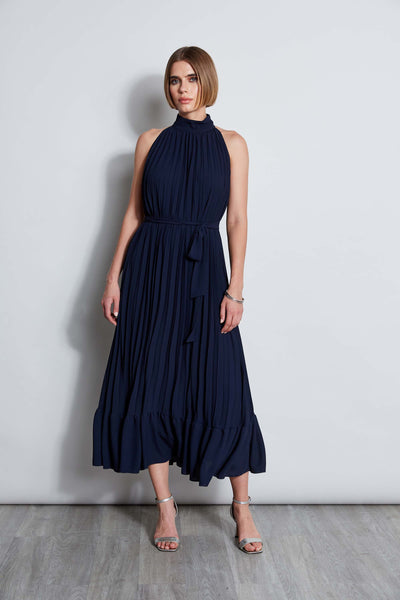 T-Tahari Pleated Halter Midi Dress Image 1