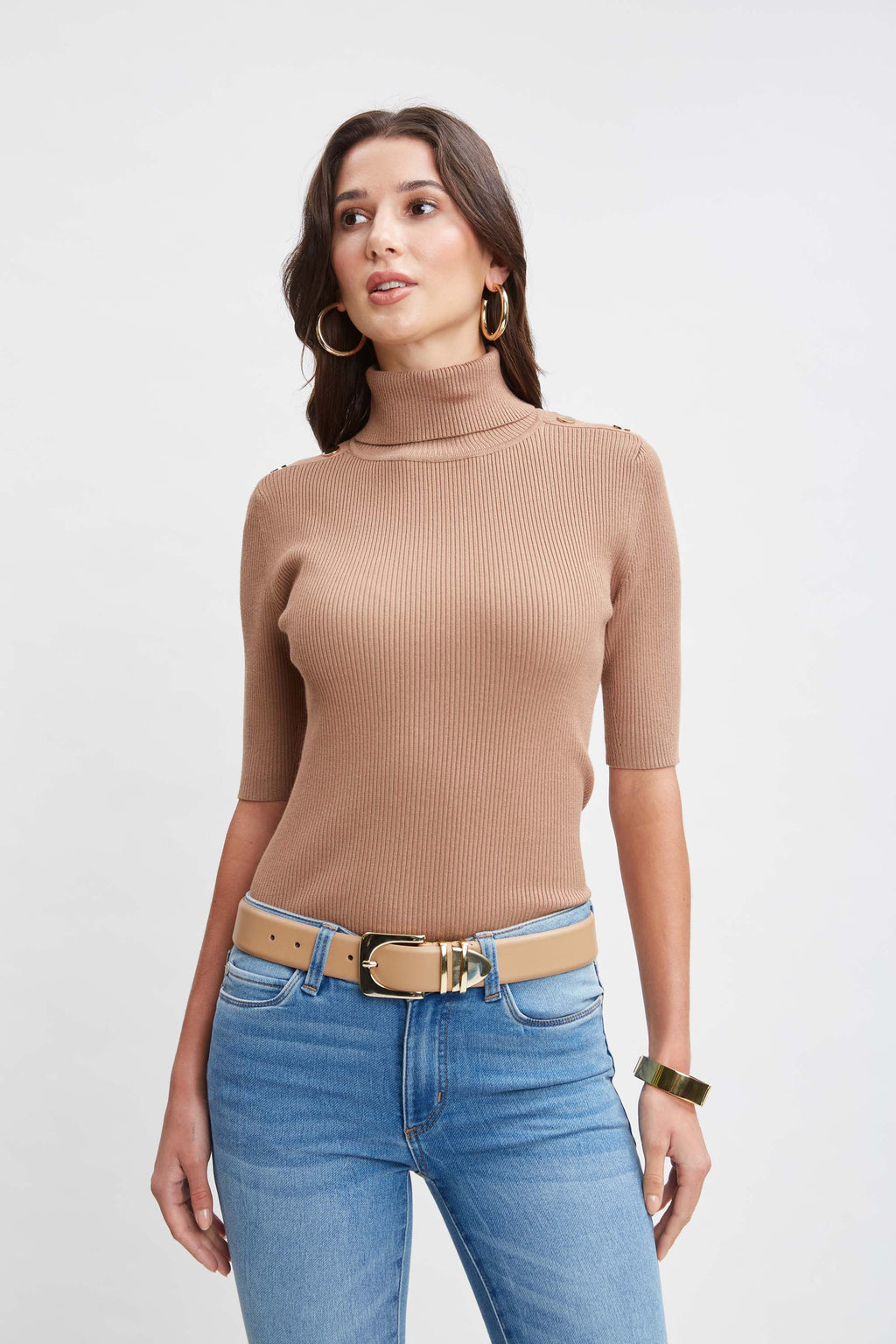 T Tahari Short Sleeve Button Sweater Elie Tahari