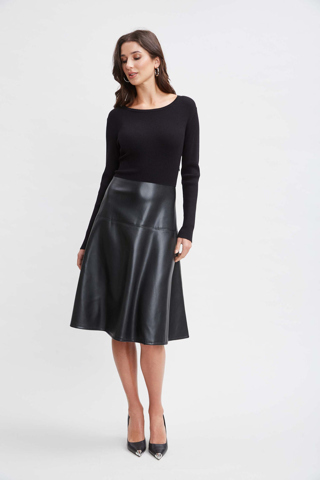 T-Tahari Knit Vegan Leather Dress Black / S T-Tahari Knit Vegan Leather Dress Black / S