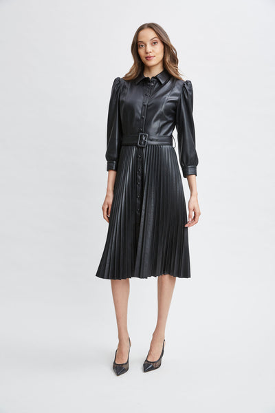 T-Tahari Vegan Leather Pleated Dress Image 1