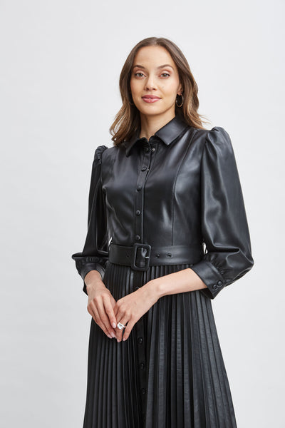 T-Tahari Vegan Leather Pleated Dress Image 3