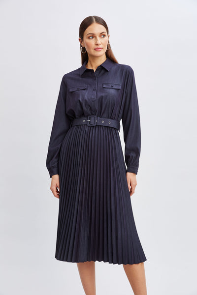 T-Tahari Pleated Denim Shirt Dress Image 2