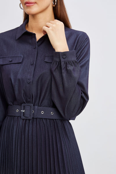 T-Tahari Pleated Denim Shirt Dress Image 4