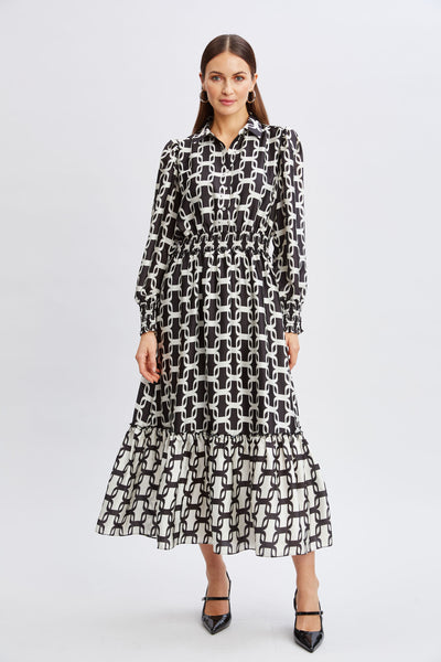 T-Tahari Geometric Chain Shirt Dress Image 3