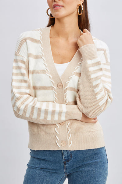 T-Tahari Stripe Stitch Cardigan Image 5