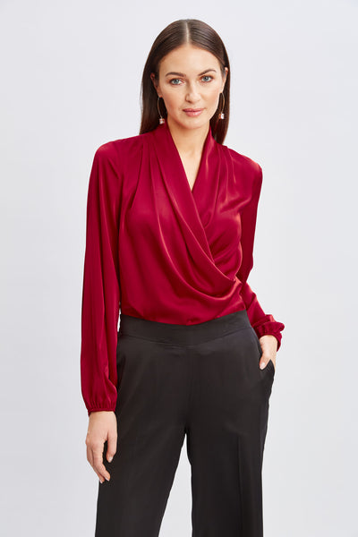 T-Tahari Faux Wrap Satin Top Image 2
