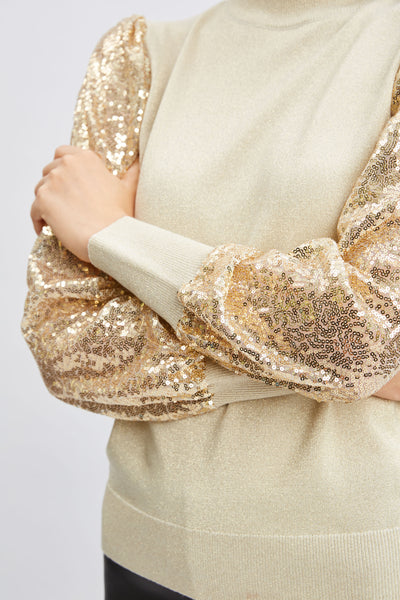 T-Tahari Sequin Sleeve Mock Neck Sweater Image 4