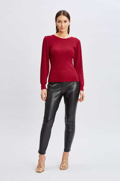 T-Tahari Pleated Sleeve Metallic Sweater Image 2