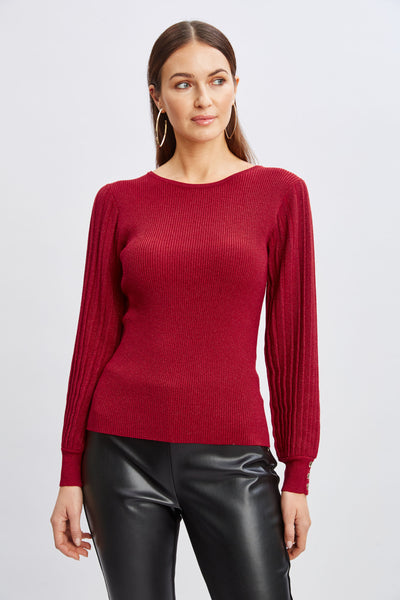 T-Tahari Pleated Sleeve Metallic Sweater Image 1
