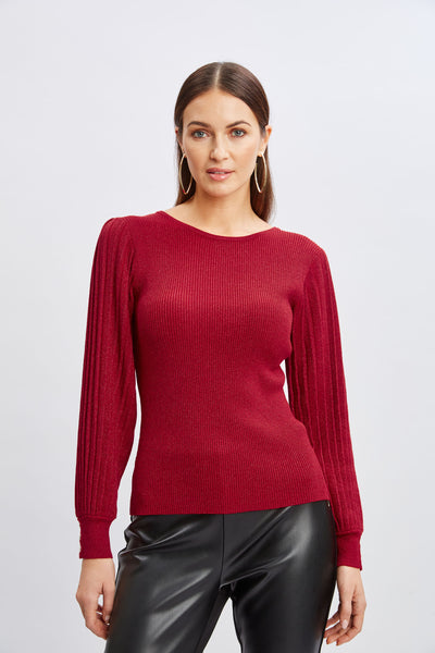 T-Tahari Pleated Sleeve Metallic Sweater Image 3