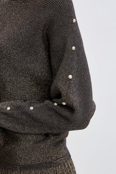 T-Tahari Crystal Sleeve Metallic Sweater Image 5