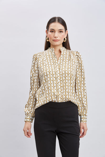 T-Tahari Chain Print Button Down Shirt Image 1