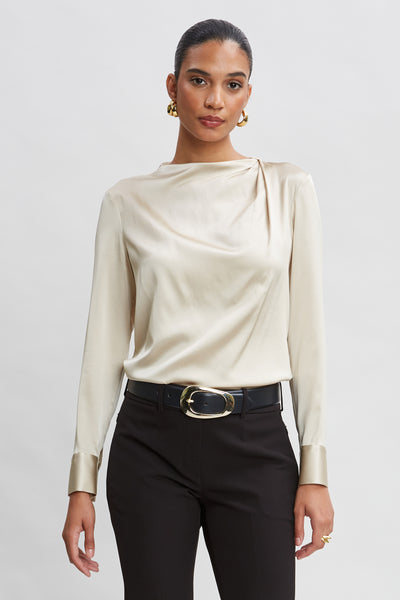 Silk Satin Draped Neck Shirt Image 1