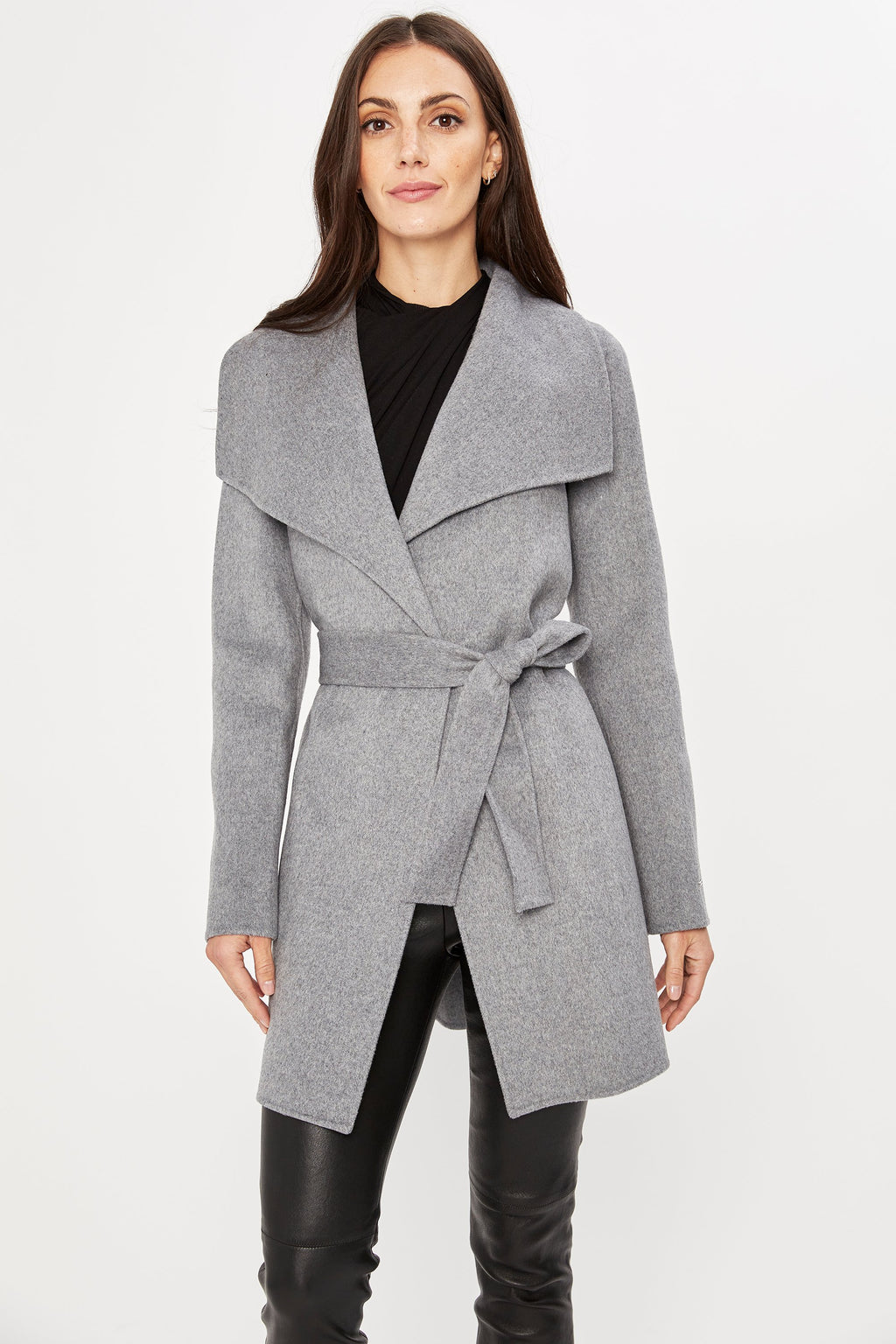 Tahari Double Face Wool Lightweight Wrap Coat Elie Tahari