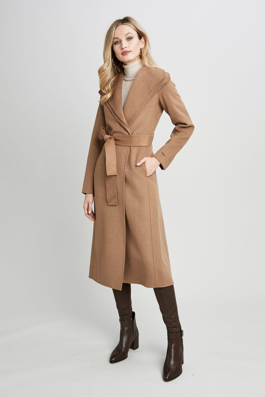 Camel Wool Belted Wrap Coat with Tie Waist, Whistles