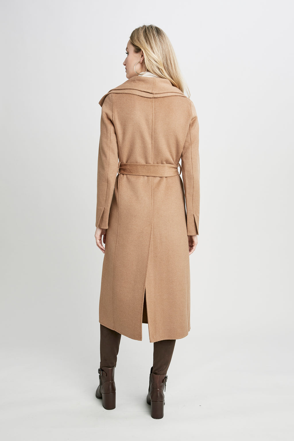 Belted Double Face Hooded Wrap Coat - Luxury Natural