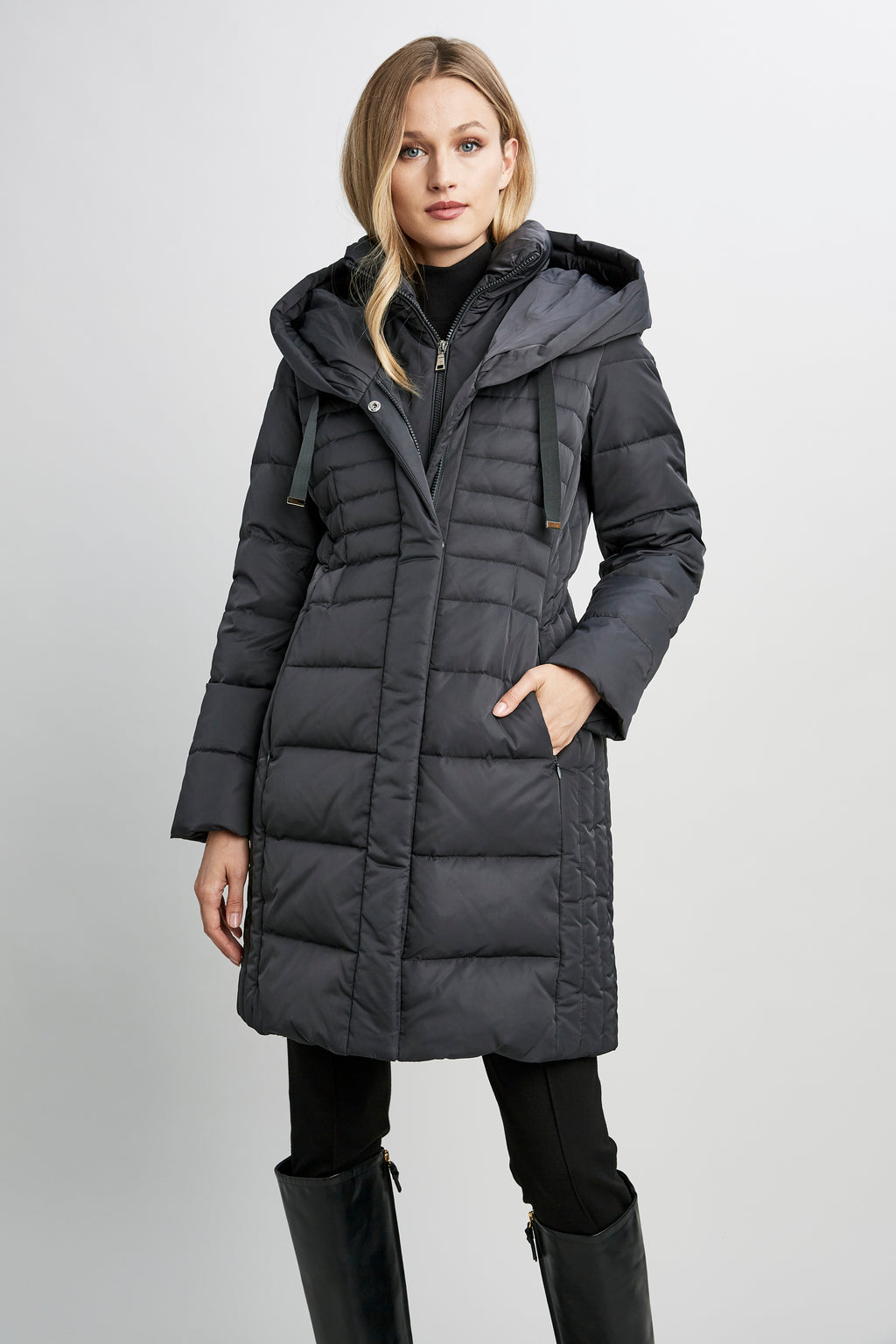 Tahari Double Layer Long Puffer Coat
