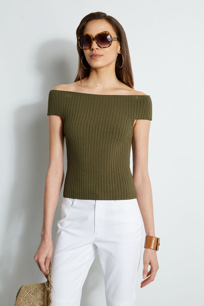Off-Shoulder Rib Sweater Image 1