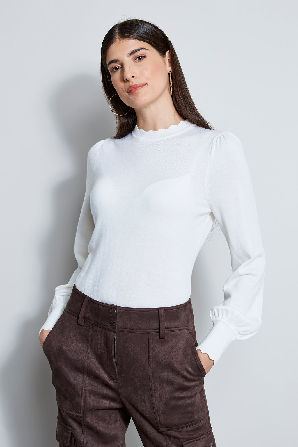 Scalloped neck sweater top